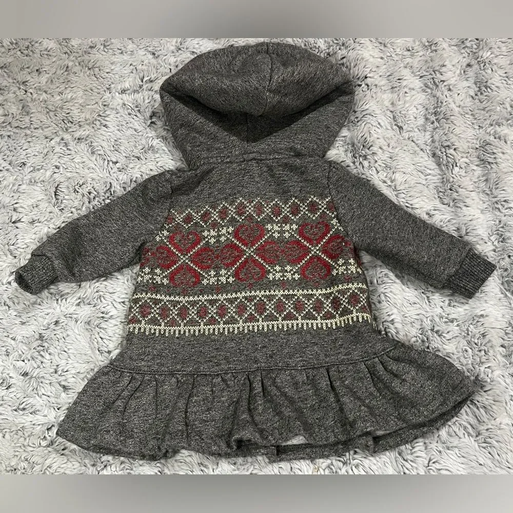 Ralph Lauren hooded dress gray with red white green fair isle pattern Size 3M